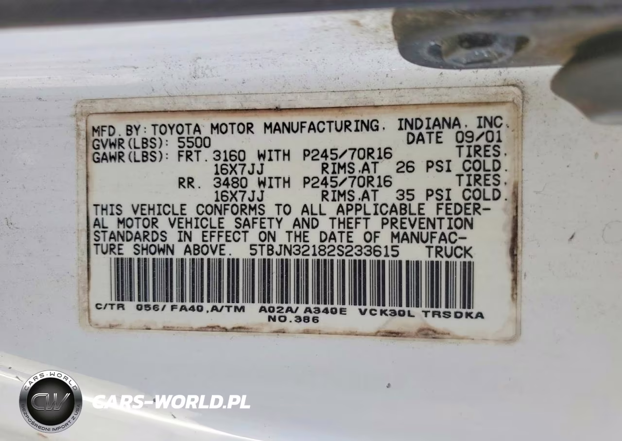 2002 Toyota Tundra Base VIN:5TBJN32182S233615 - 12