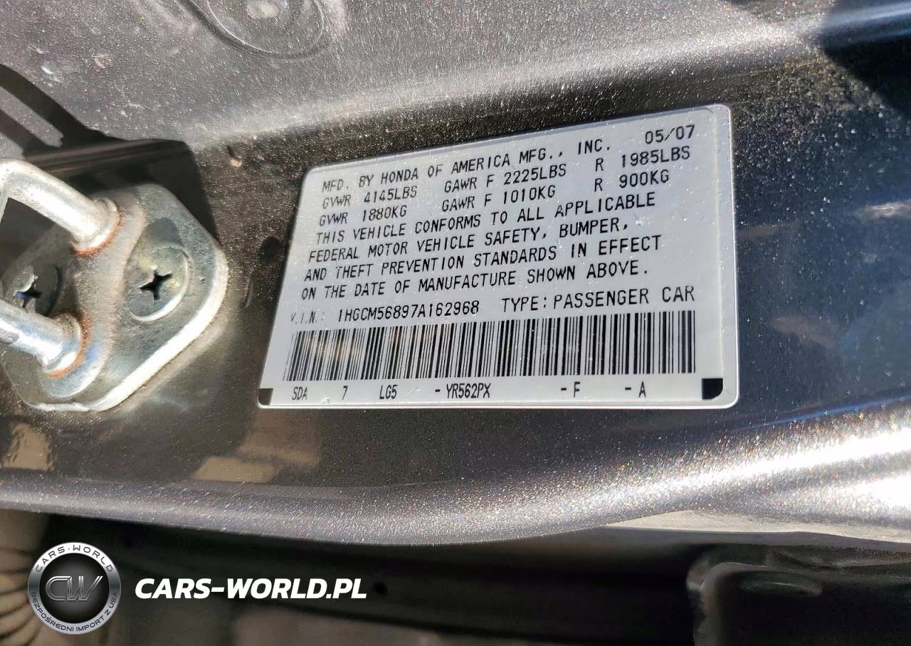2007 Honda Accord Ex VIN:1HGCM56897A162968 - 12