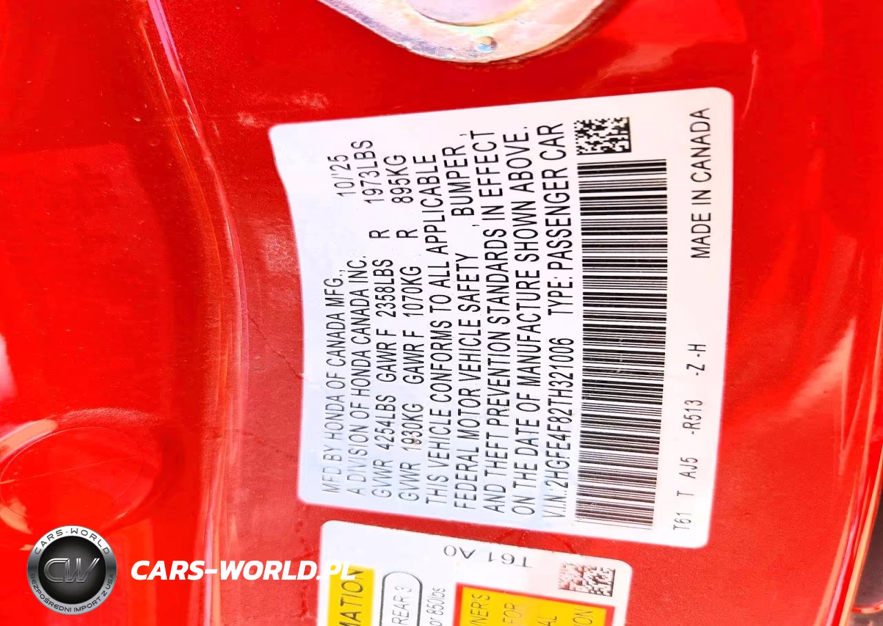2026 Honda Civic Sport VIN:2HGFE4F82TH321006 - 11