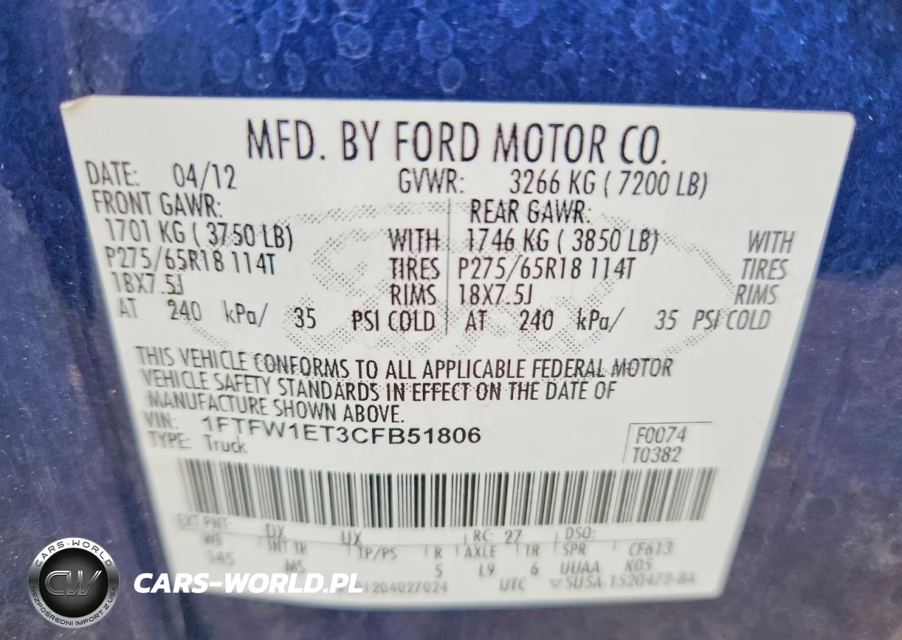 2012 Ford F150 Supercrew VIN:1FTFW1ET3CFB51806 - 12
