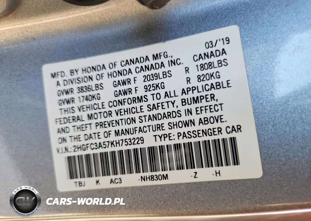 2019 Honda Civic Si VIN:2HGFC3A57KH753229 - 12