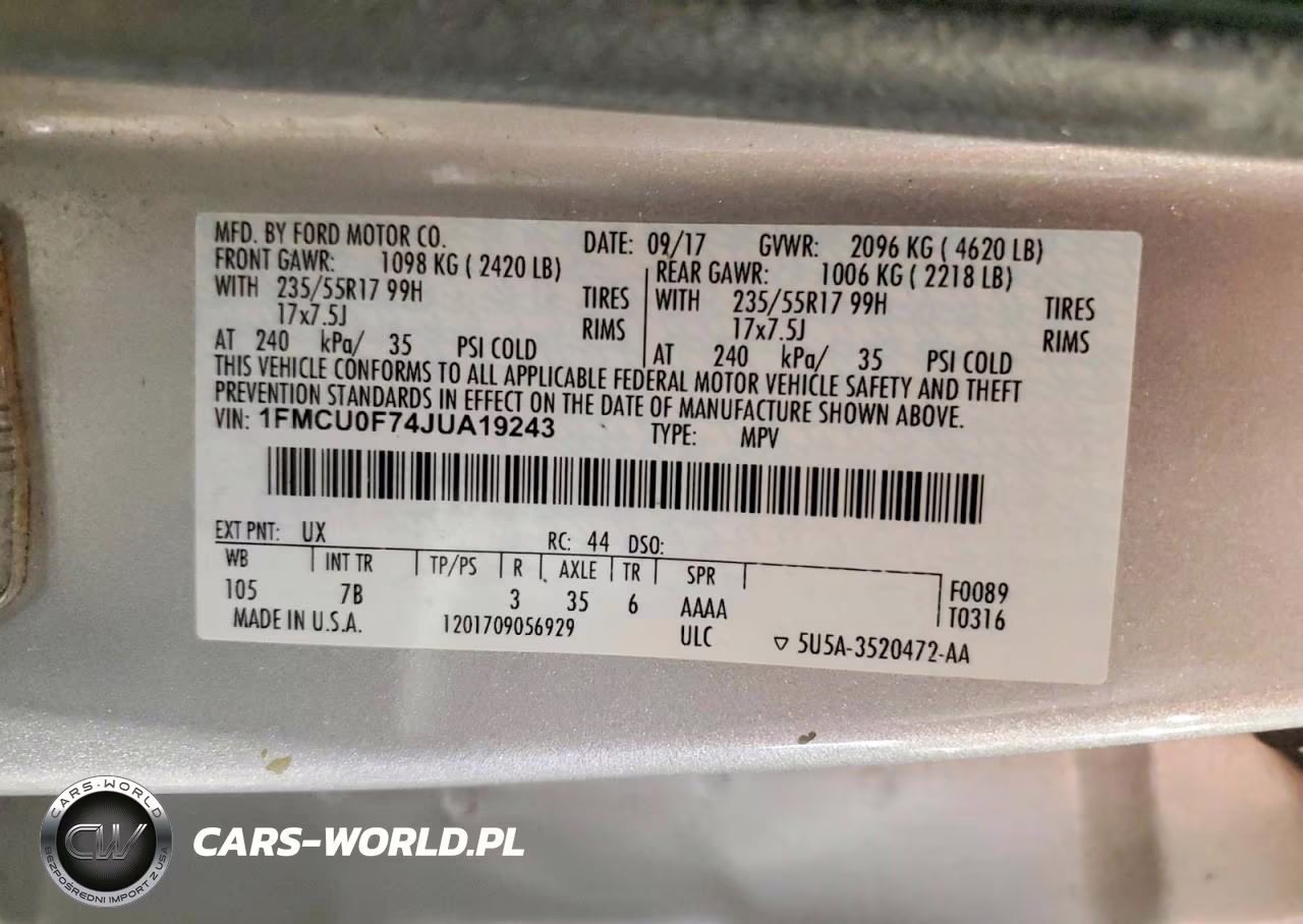 2018 Ford Escape S VIN:1FMCU0F74JUA19243 - 13
