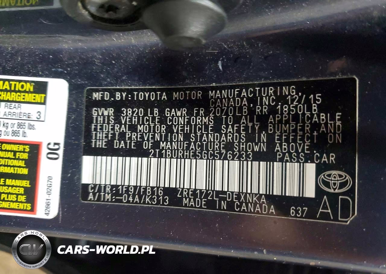 2016 Toyota Corolla Le VIN:2T1BURHE5GC576233 - 12