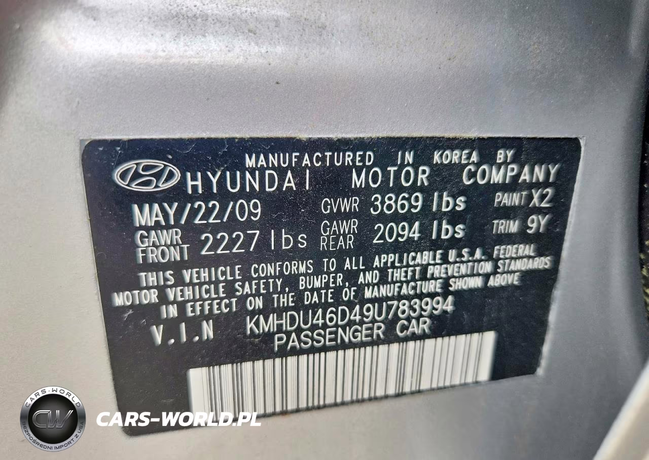 2009 Hyundai Elantra Gls VIN:KMHDU46D49U783994 - 12