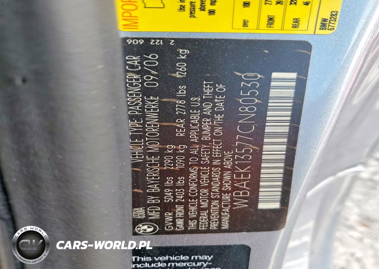 2007 BMW 650 I VIN:WBAEK13577CN80530 - 12