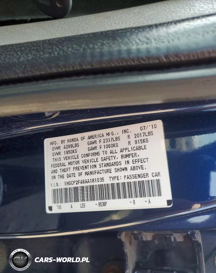 2010 Honda Accord Lxp VIN:1HGCP2F46AA181035 - 12