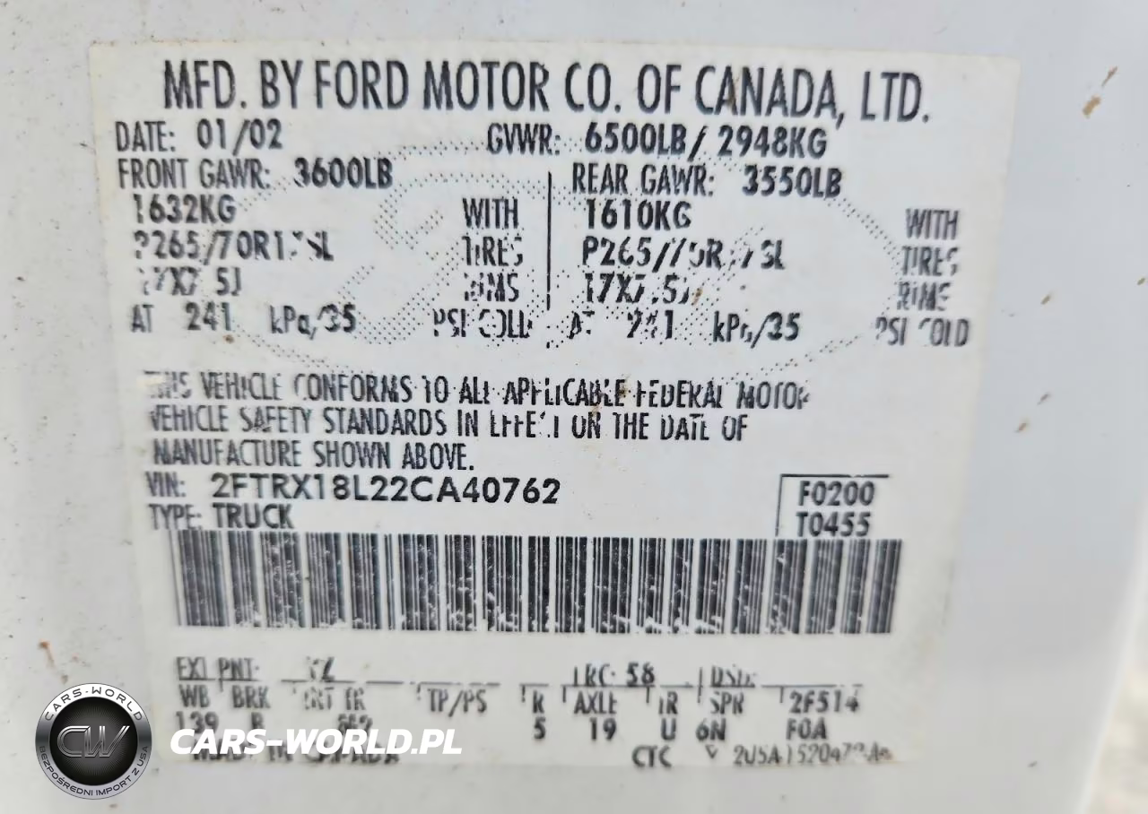 2002 Ford F150 VIN:2FTRX18L22CA40762 - 12
