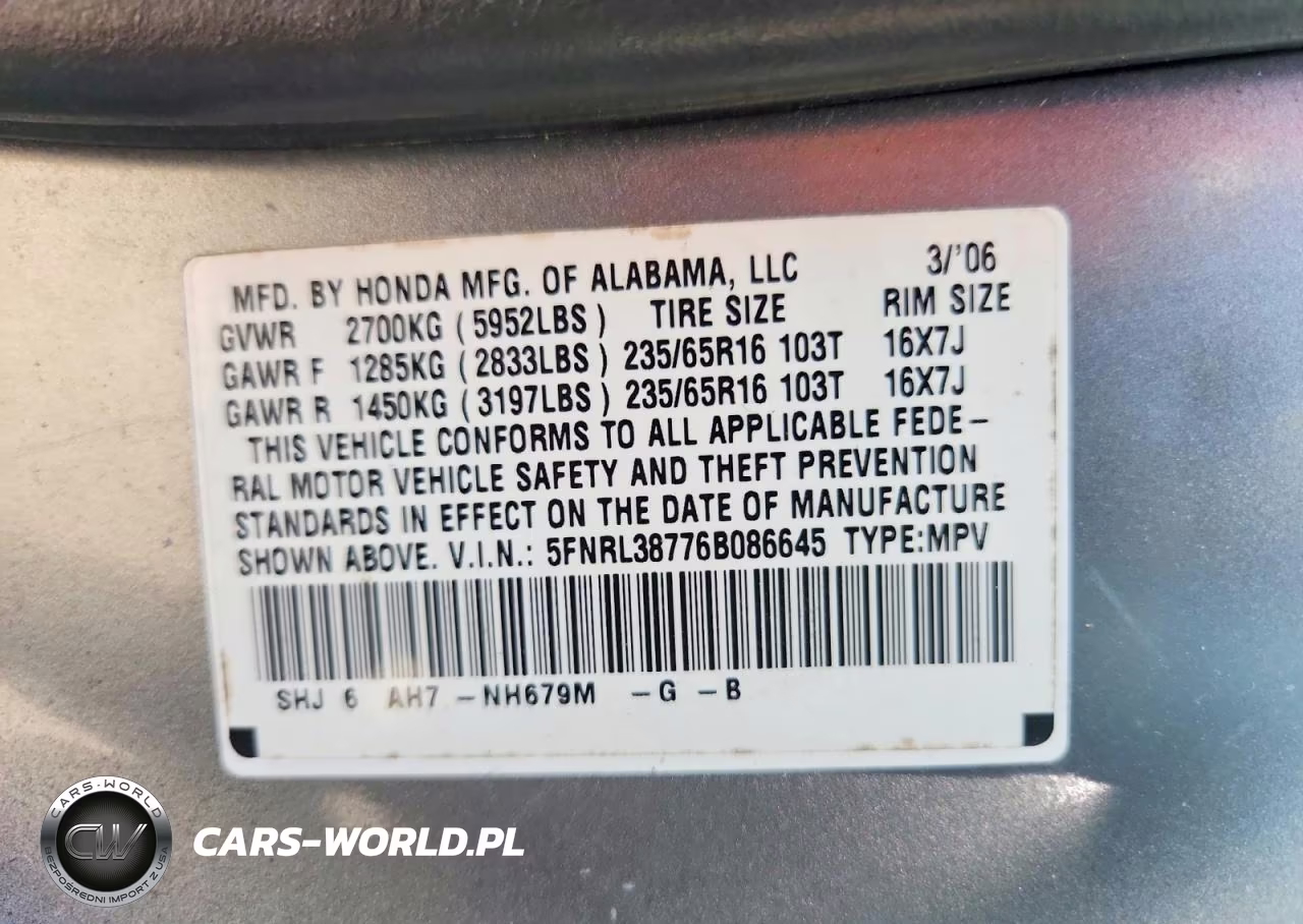 2006 Honda Odyssey Exl VIN:5FNRL38776B086645 - 13