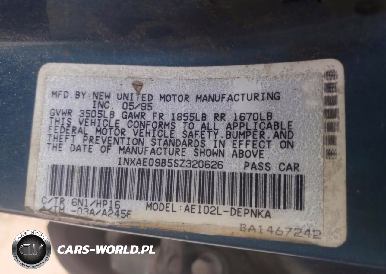 1995 Toyota Corolla Dx VIN:1NXAE09B5SZ320626 - 12