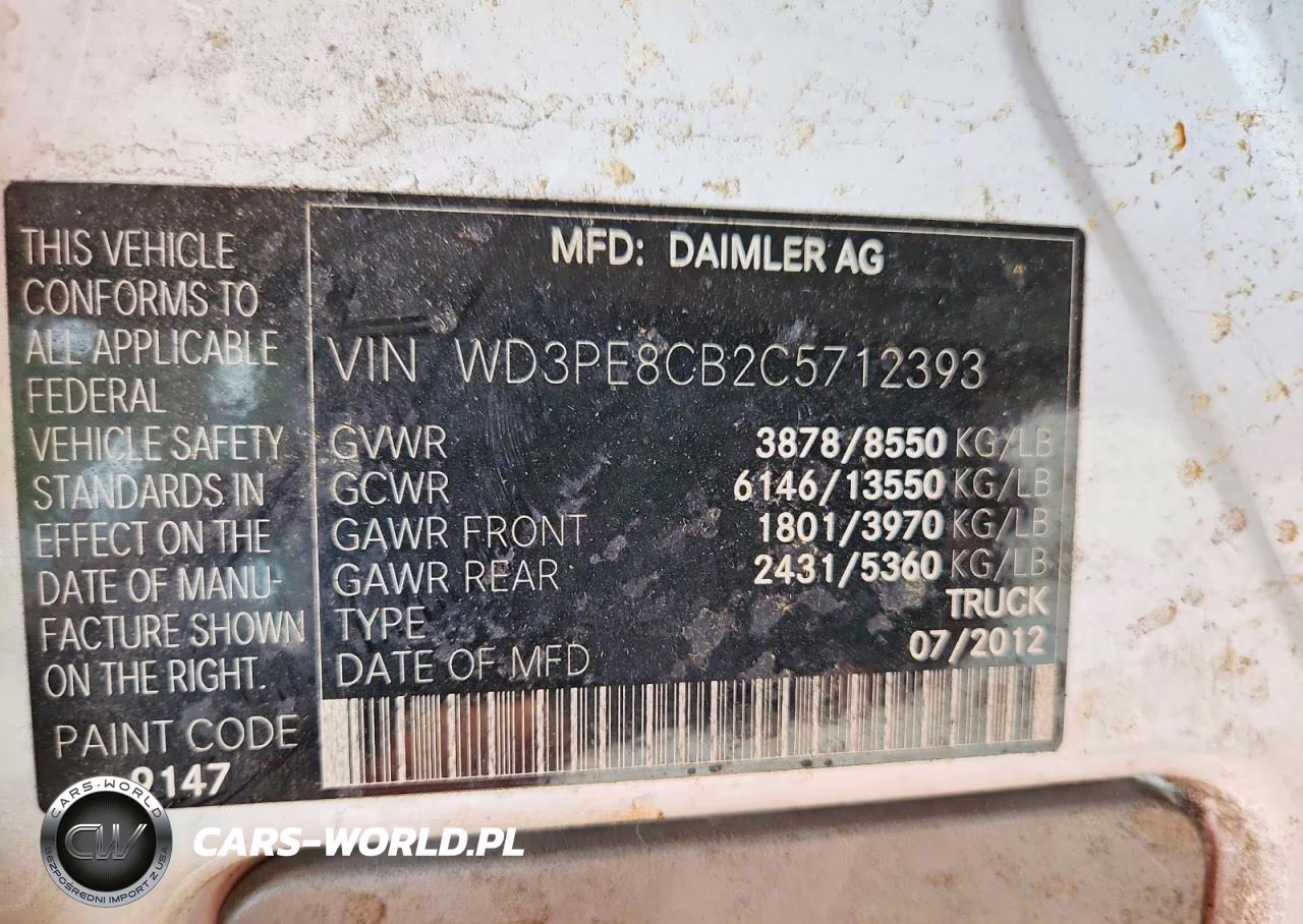 2012 Mercedes-Benz Sprinter 2500 Delivery Van VIN:WD3PE8CB2C5712393 - 13