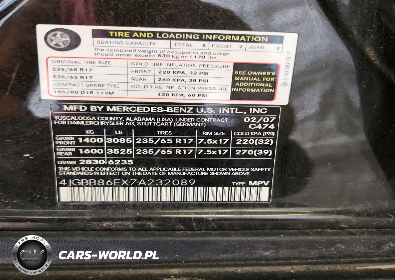 2007 Mercedes-Benz Ml 350 VIN:4JGBB86EX7A232089 - 13