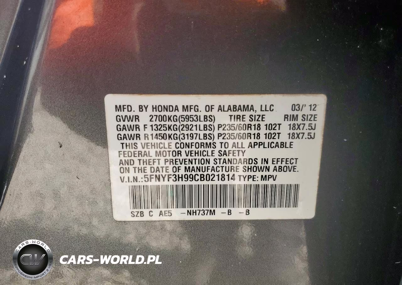 2012 Honda Pilot Touring VIN:5FNYF3H99CB021814 - 14