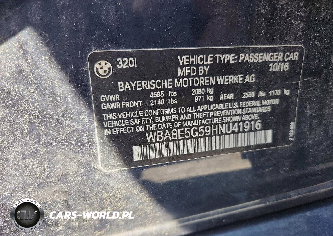 2017 BMW 320 Xi VIN:WBA8E5G59HNU41916 - 12