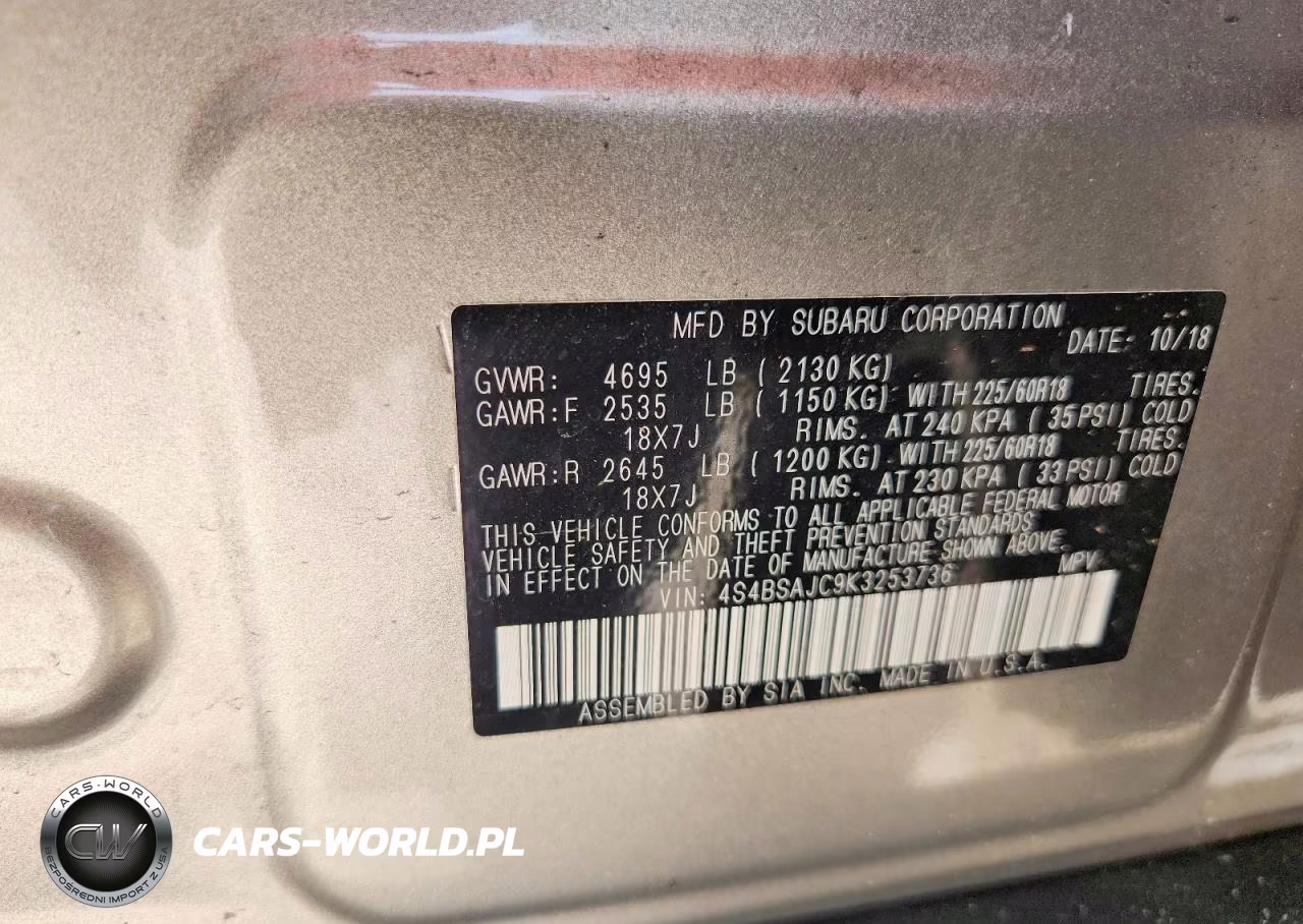 2019 Subaru Outback 2.5I Limited VIN:4S4BSAJC9K3253736 - 14