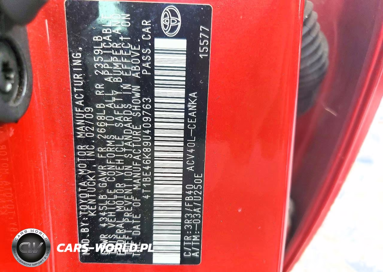 2009 Toyota Camry Le VIN:4T1BE46K89U409763 - 12