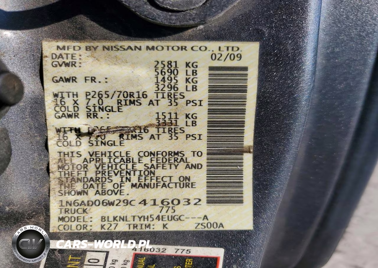 2009 Nissan Frontier Se V6 VIN:1N6AD06W29C416032 - 12