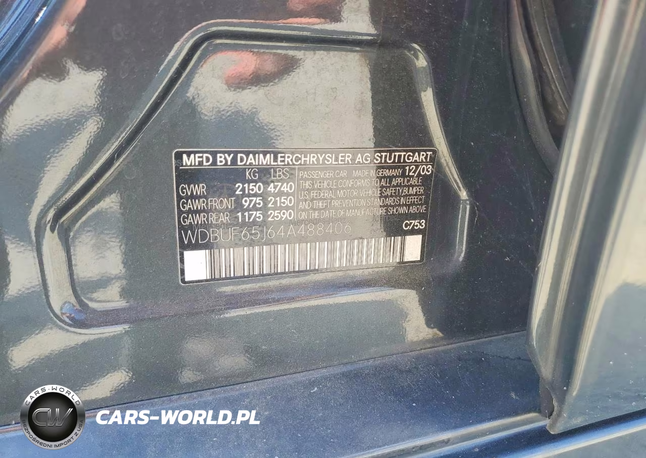 2004 Mercedes-Benz E 320 VIN:WDBUF65J64A488406 - 12