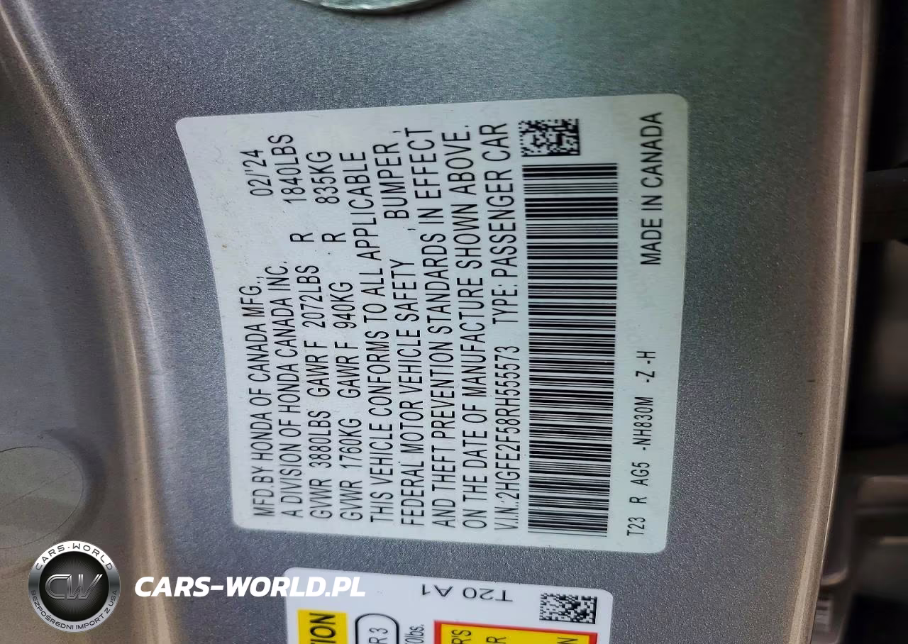 2024 Honda Civic Sport VIN:2HGFE2F58RH555573 - 12