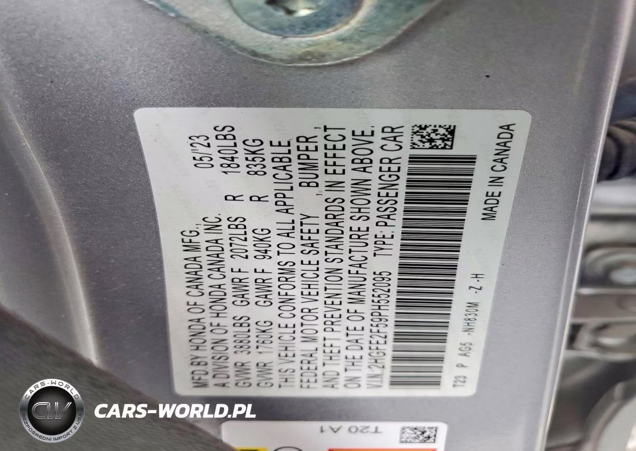 2023 Honda Civic Sport VIN:2HGFE2F59PH552095 - 12