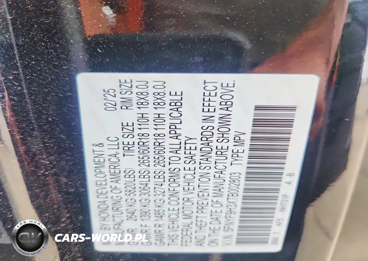 2026 Honda Passport Rtl VIN:5FNYF9H3XTB002803 - 13