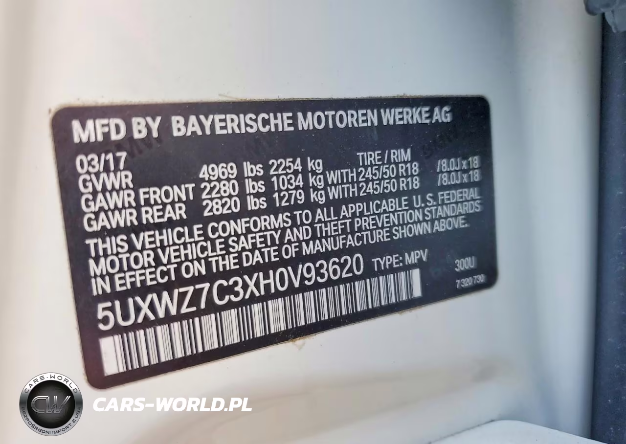 2017 BMW X3 Sdrive28I VIN:5UXWZ7C3XH0V93620 - 12