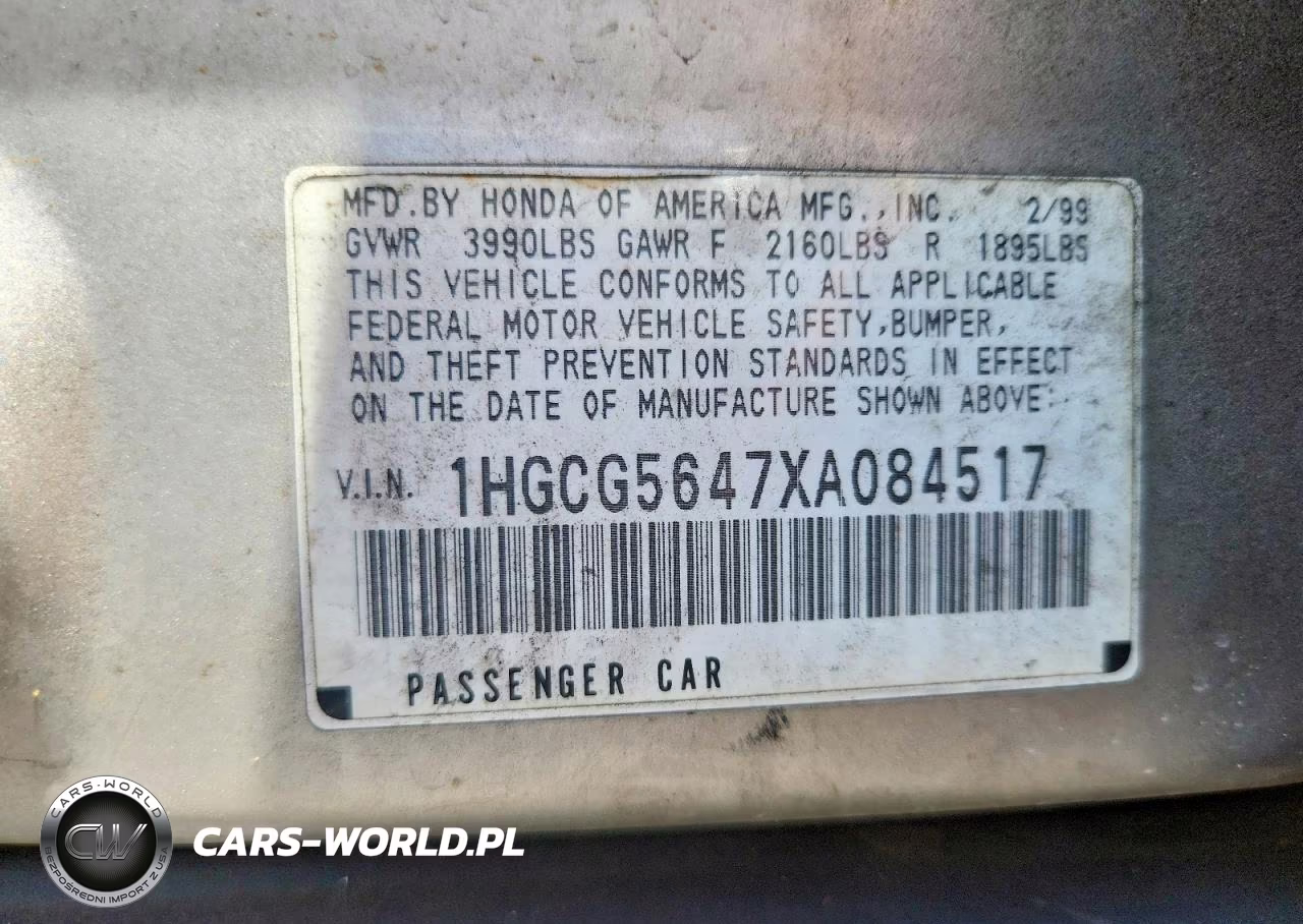 1999 Honda Accord Lx VIN:1HGCG5647XA084517 - 12