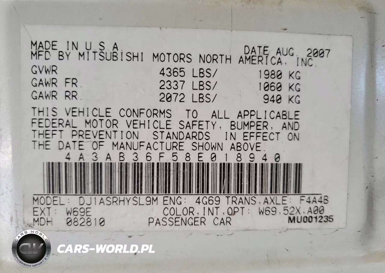 2008 Mitsubishi Galant Es VIN:4A3AB36F58E018940 - 12