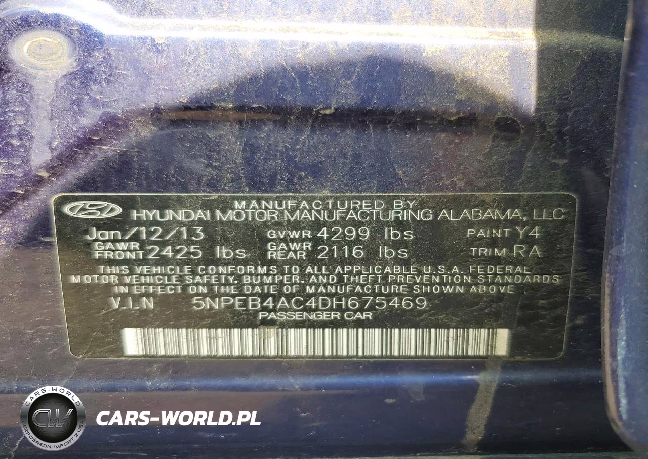 2013 Hyundai Sonata Gls VIN:5NPEB4AC4DH675469 - 13