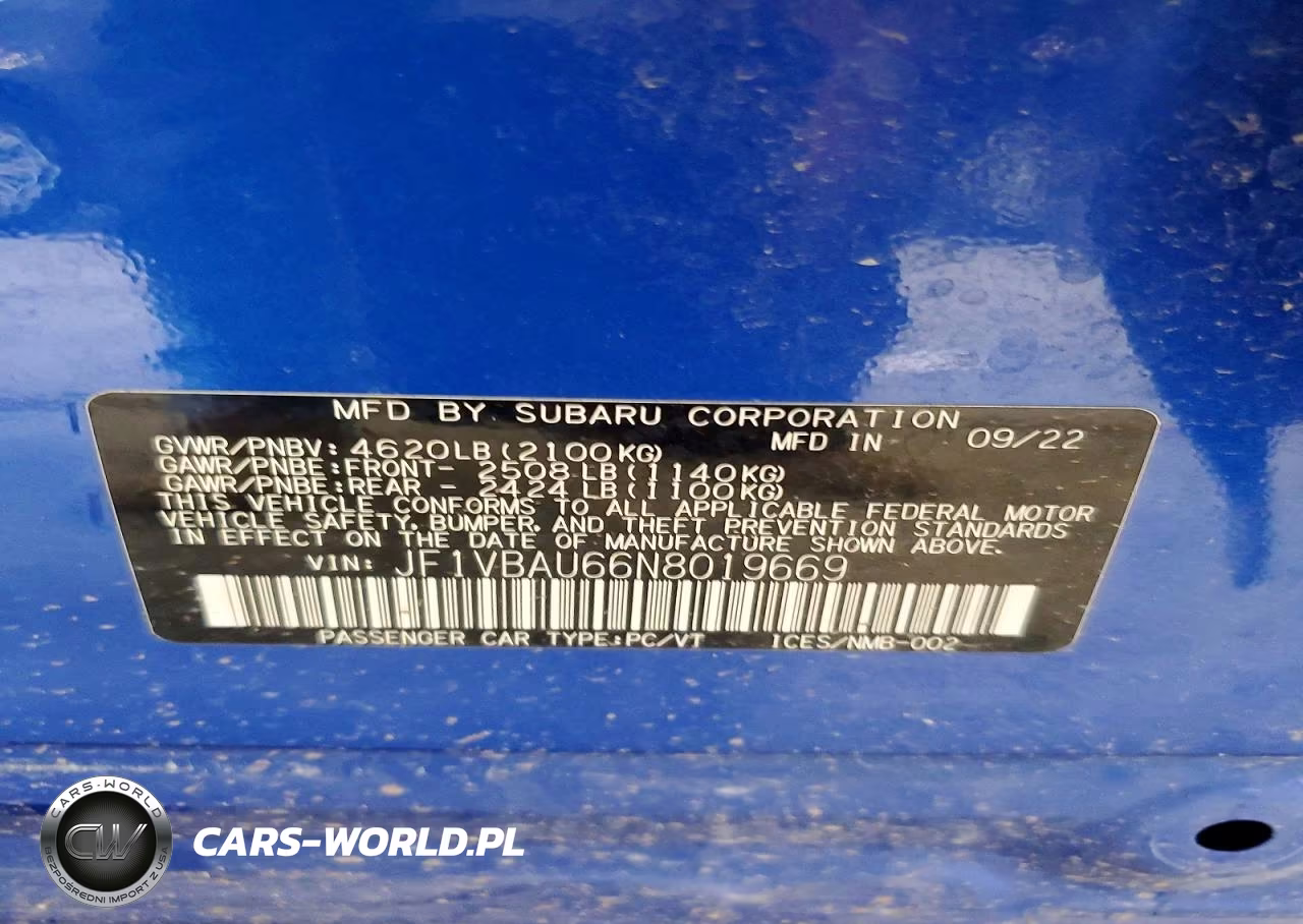 2022 Subaru Wrx Gt VIN:JF1VBAU66N8019669 - 12