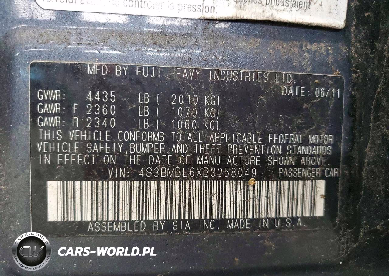 2011 Subaru Legacy 2.5I Limited VIN:4S3BMBL6XB3258049 - 12