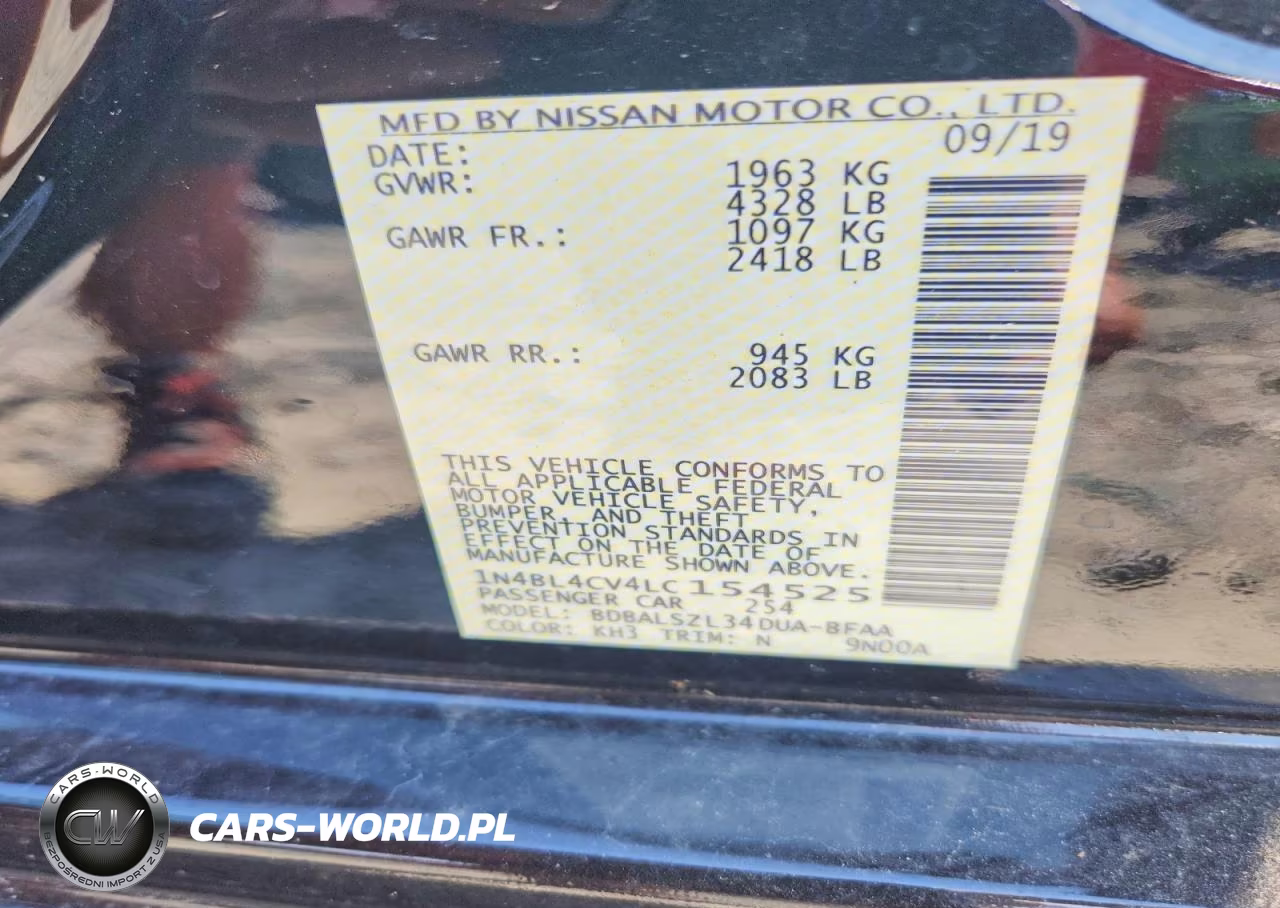 2020 Nissan Altima Sr VIN:1N4BL4CV4LC154525 - 12