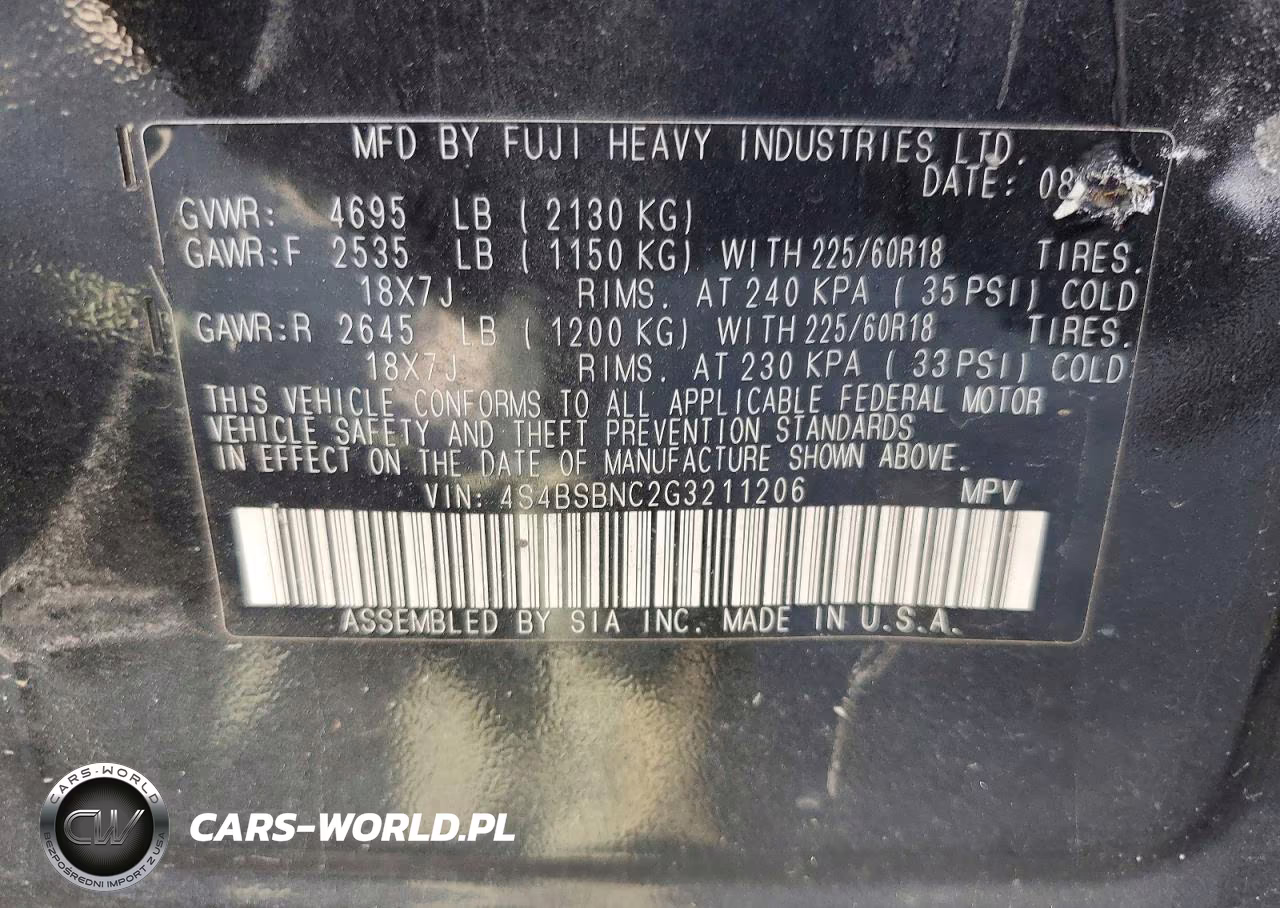 2016 Subaru Outback 2.5I Limited VIN:4S4BSBNC2G3211206 - 13