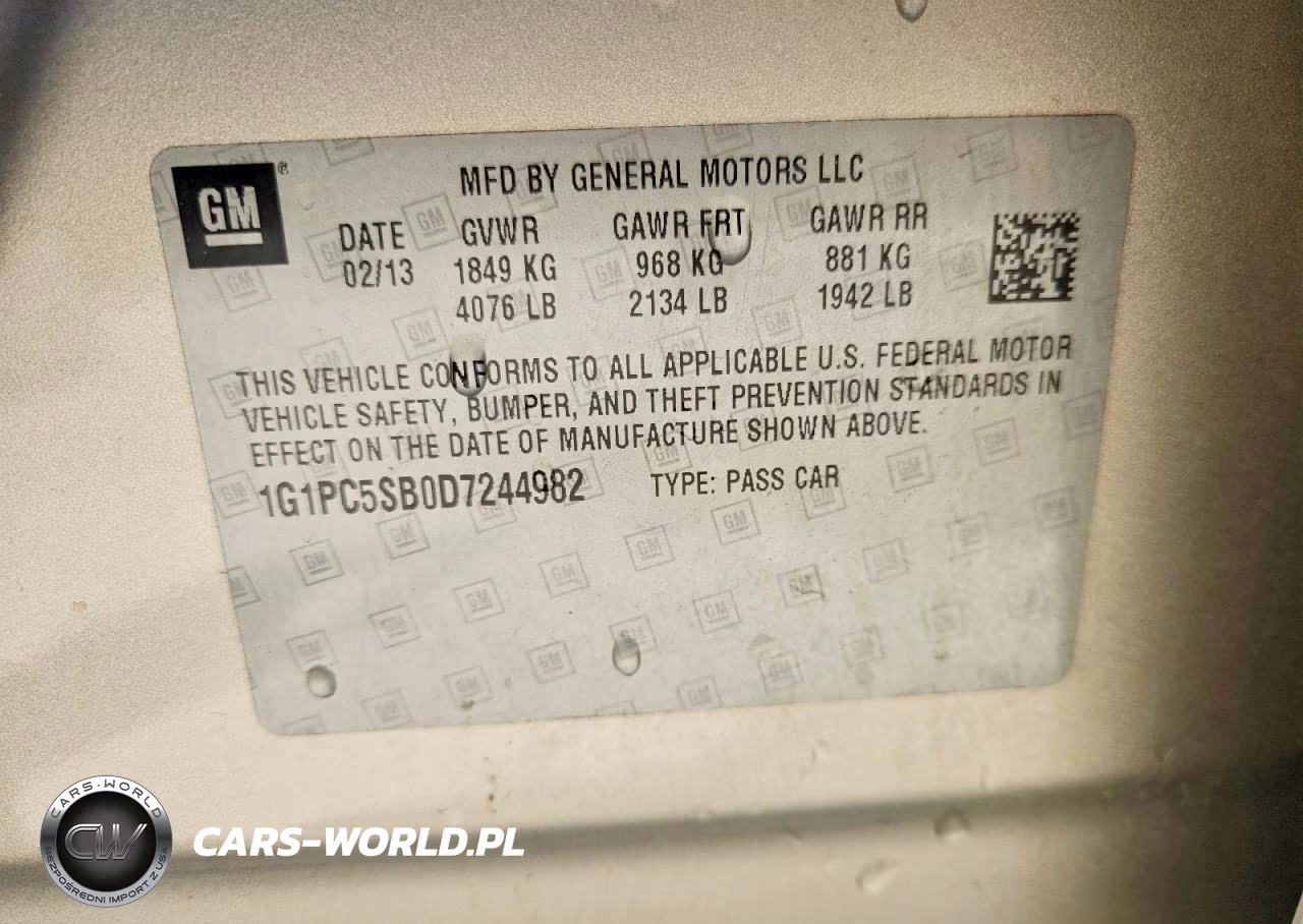 2013 Chevrolet Cruze Lt VIN:1G1PC5SB0D7244982 - 12
