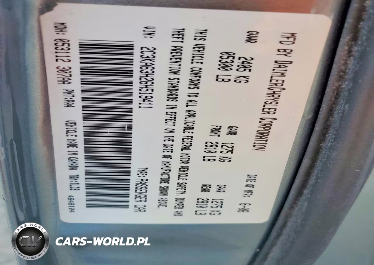 2006 Chrysler 300C VIN:2C3KA63H26H519411 - 13