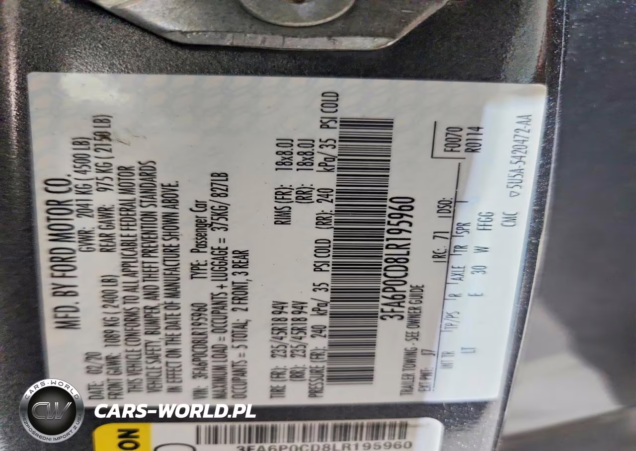 2020 Ford Fusion Sel VIN:3FA6P0CD8LR195960 - 12