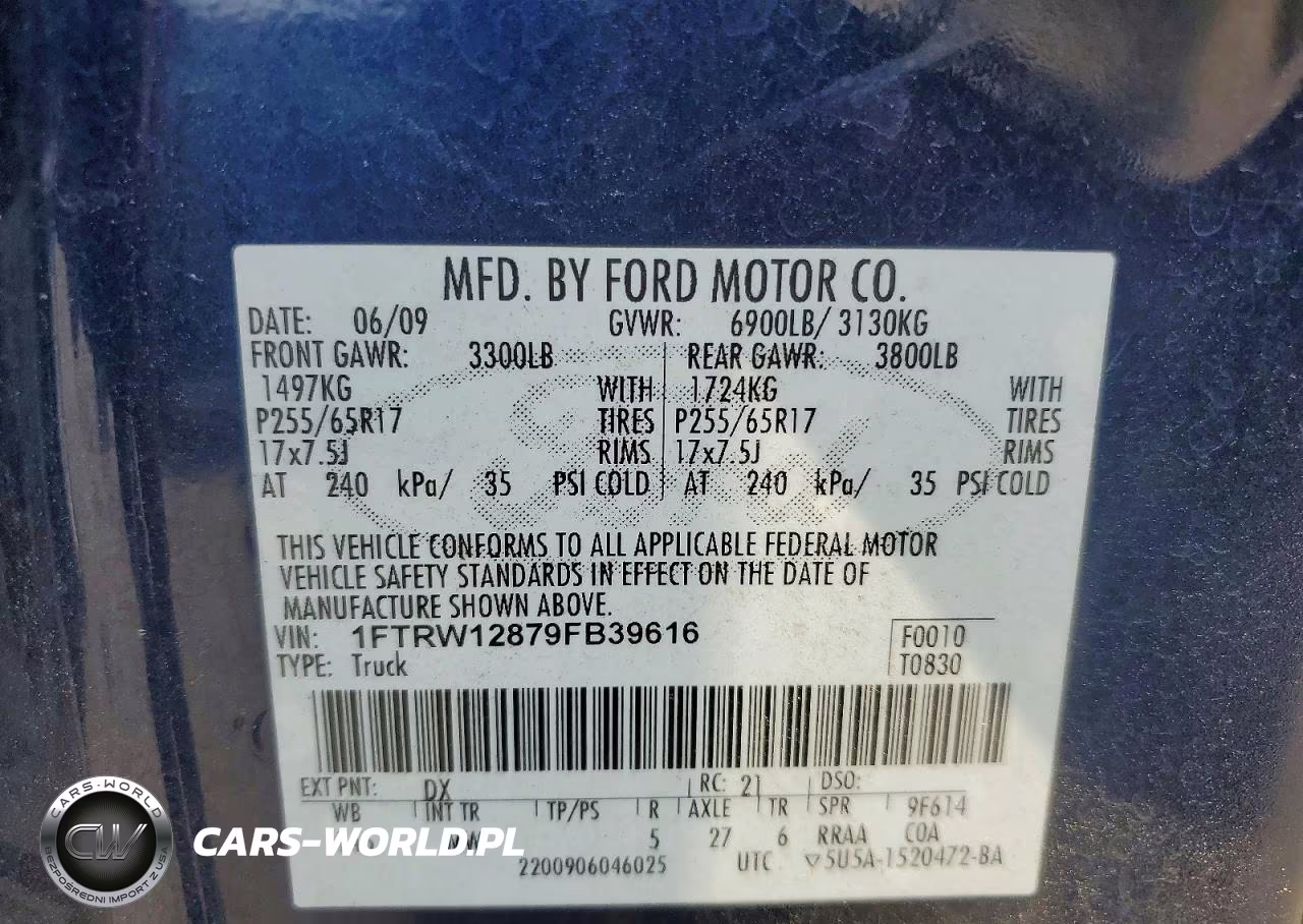 2009 Ford F 150 VIN:1FTRW12879FB39616 - 12