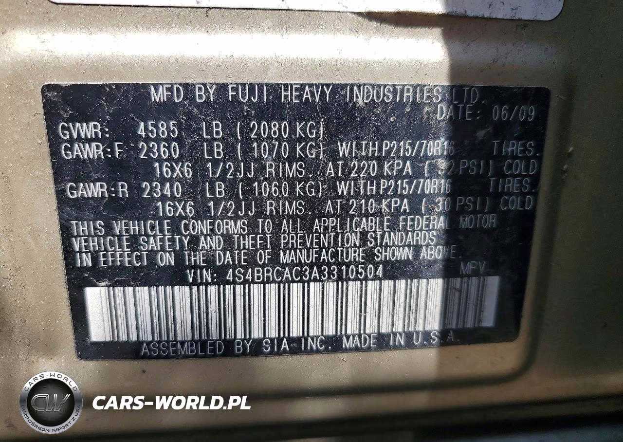 2010 Subaru Outback 2.5I VIN:4S4BRCAC3A3310504 - 12