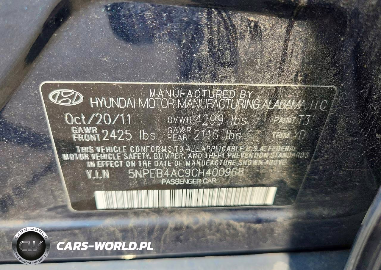 2012 Hyundai Sonata Gls VIN:5NPEB4AC9CH400968 - 12