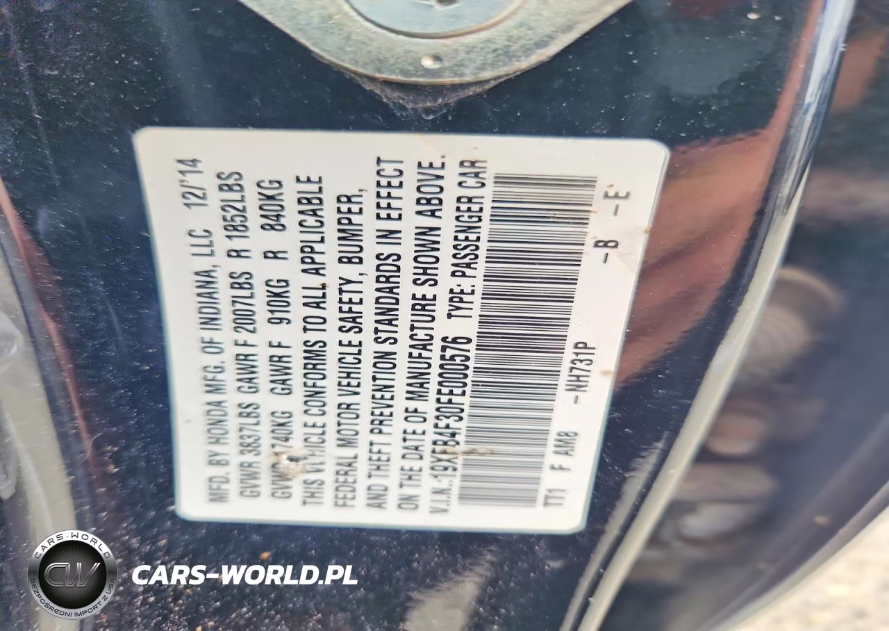 2015 Honda Civic Hybrid L VIN:19XFB4F30FE000576 - 12