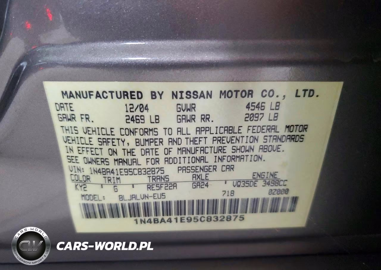 2005 Nissan Maxima 3.5 Se VIN:1N4BA41E95C832875 - 12