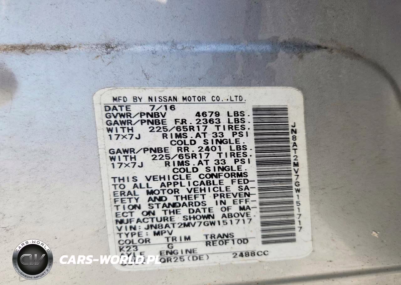2016 Nissan Rogue Sv VIN:JN8AT2MV7GW151717 - 14