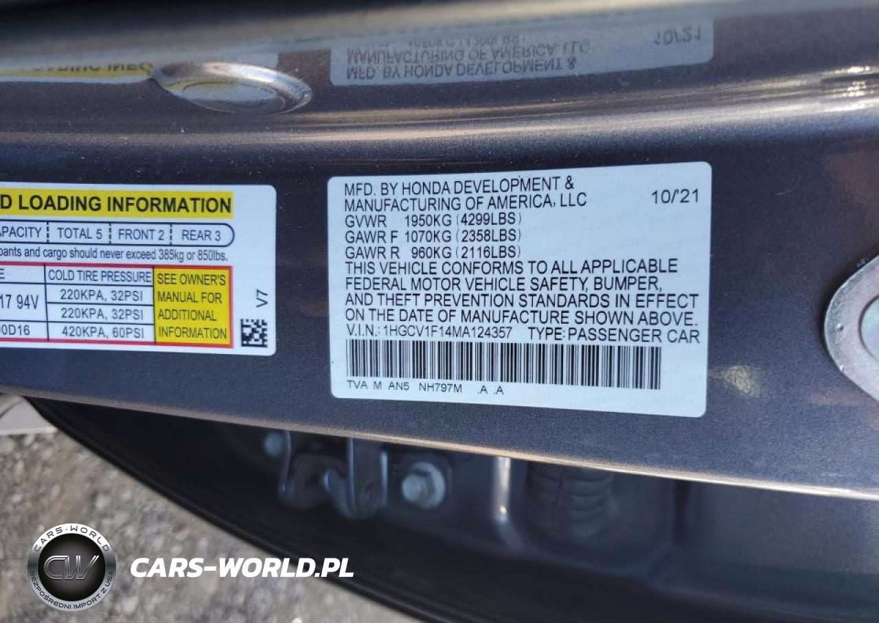 2021 Honda Accord Lx VIN:1HGCV1F14MA124357 - 12