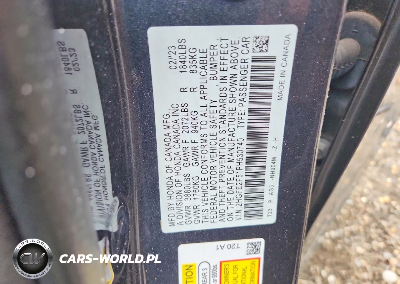 2023 Honda Civic Sport VIN:2HGFE2F51PH530740 - 12