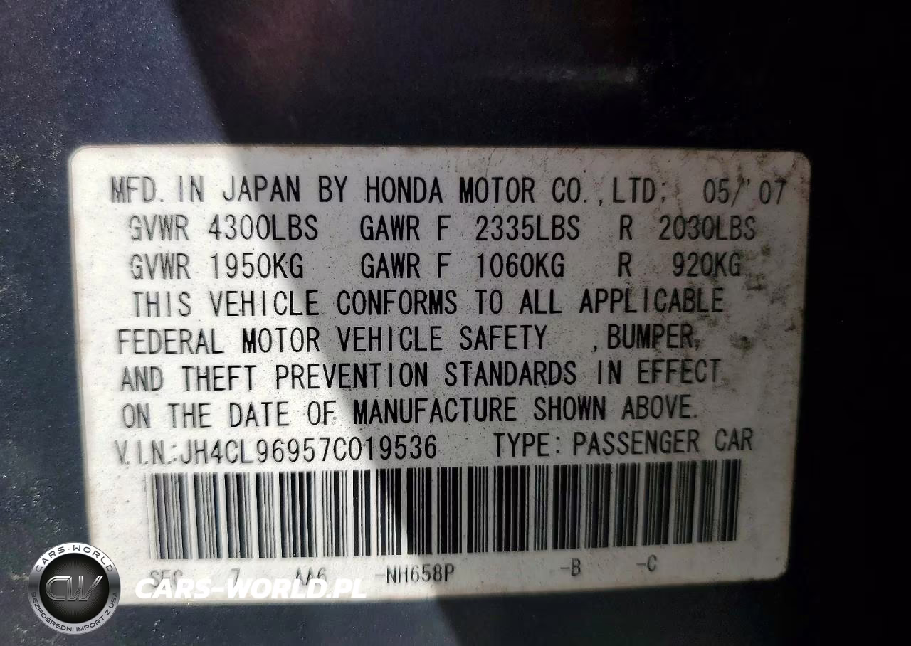 2007 Acura Tsx VIN:JH4CL96957C019536 - 12