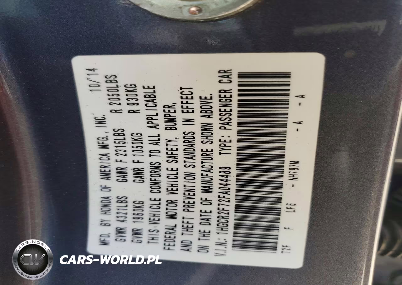 2015 Honda Accord Ex VIN:1HGCR2F72FA044489 - 12
