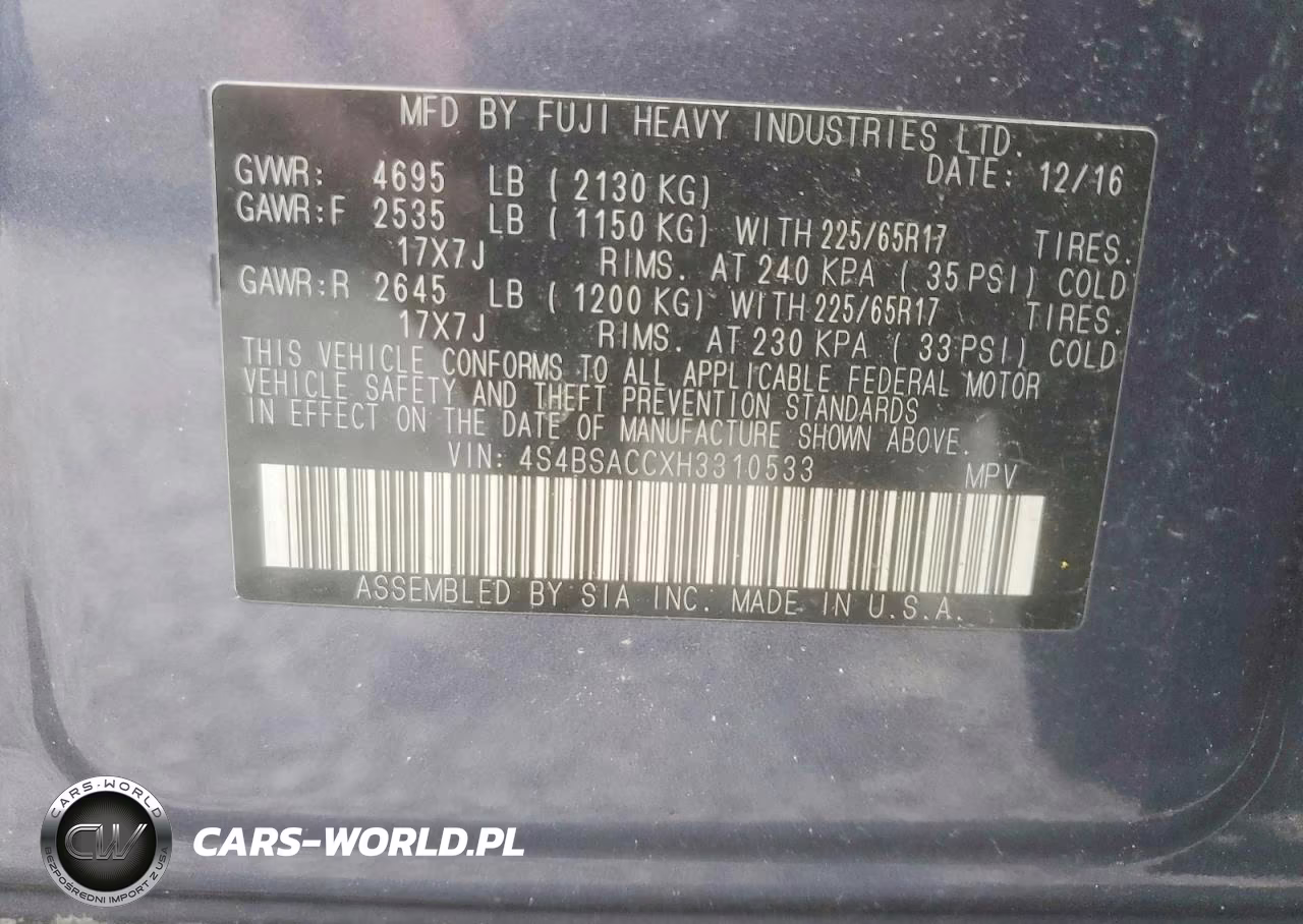 2017 Subaru Outback 2.5I Premium VIN:4S4BSACCXH3310533 - 13