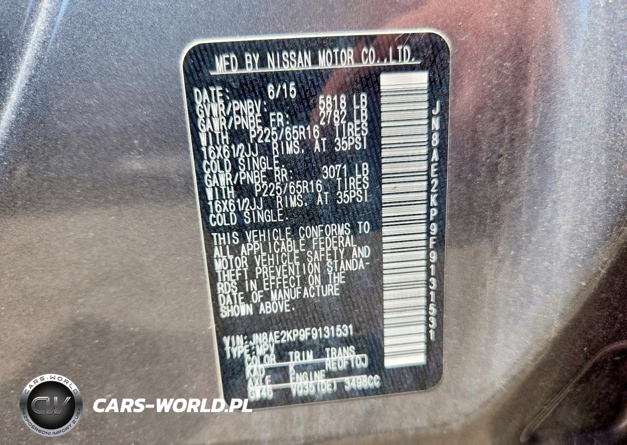 2015 Nissan Quest 3.5 S VIN:JN8AE2KP9F9131531 - 13
