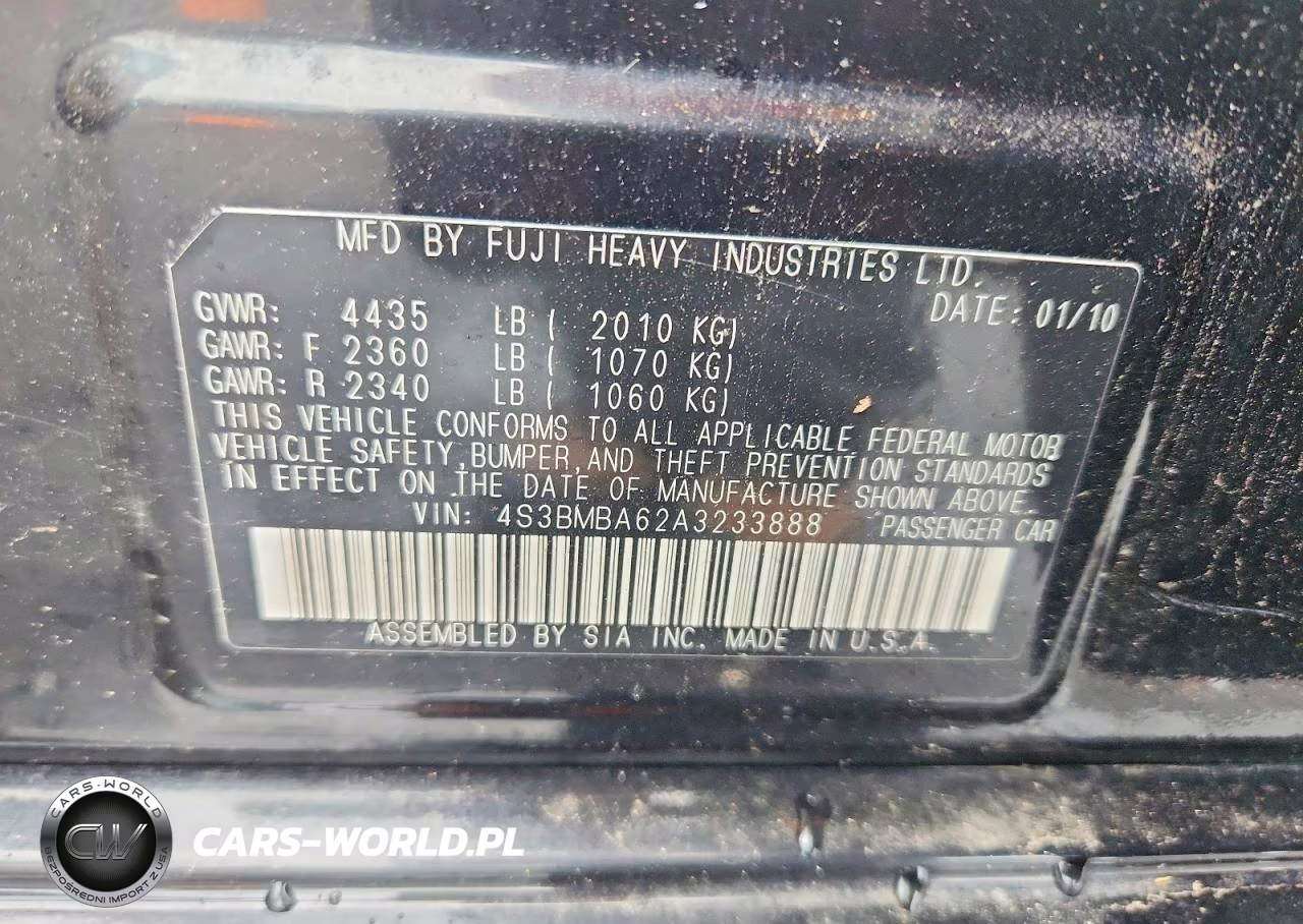 2010 Subaru Legacy 2.5I VIN:4S3BMBA62A3233888 - 13