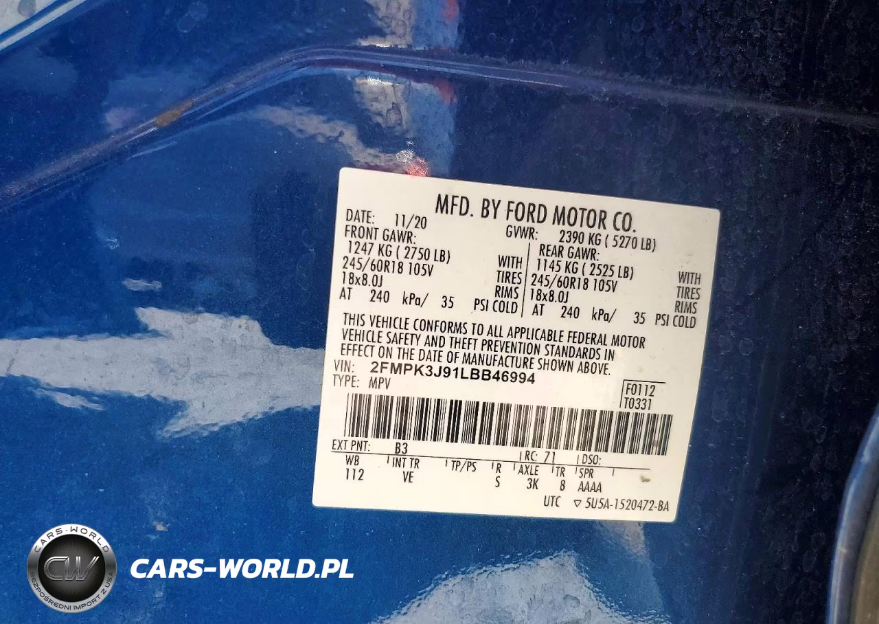 2020 Ford Edge Sel VIN:2FMPK3J91LBB46994 - 12