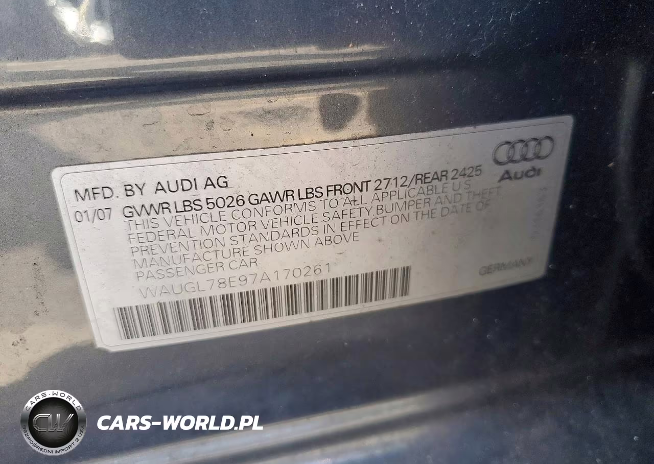 2007 Audi New S4 Quattro VIN:WAUGL78E97A170261 - 12